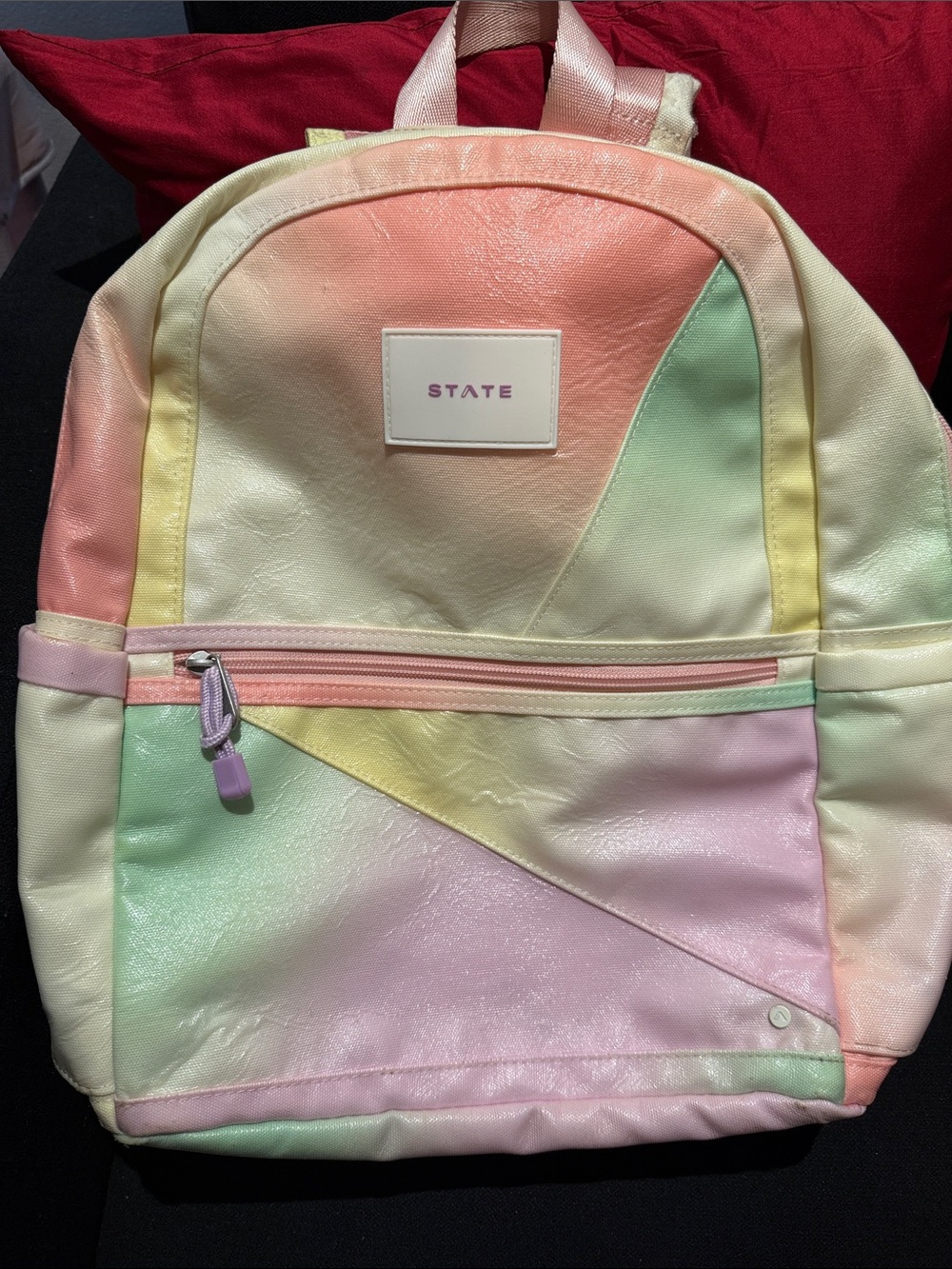 STATE Pastel Rainbow Faux Leather Backpack in Pink, Mint, Yellow, Cream